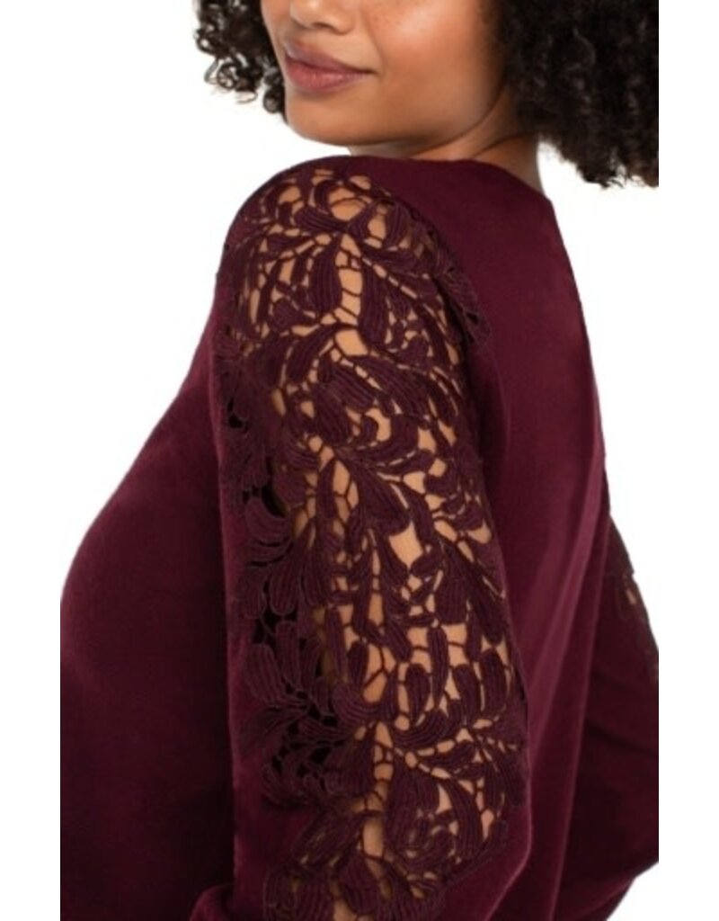 Liverpool Los Angeles Liverpool Long Sleeve Crew Neck Lace Inset Knit top