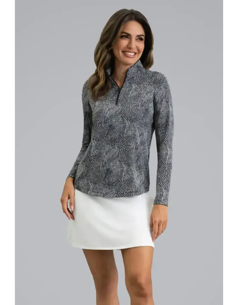 IBKul IBKul Stephanie Long Sleeve Zip Mock Black/White