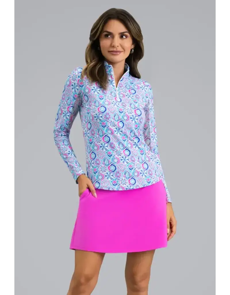 IBKul IBKul Alexis Long Sleeve Zip Mock Turquoise Multi