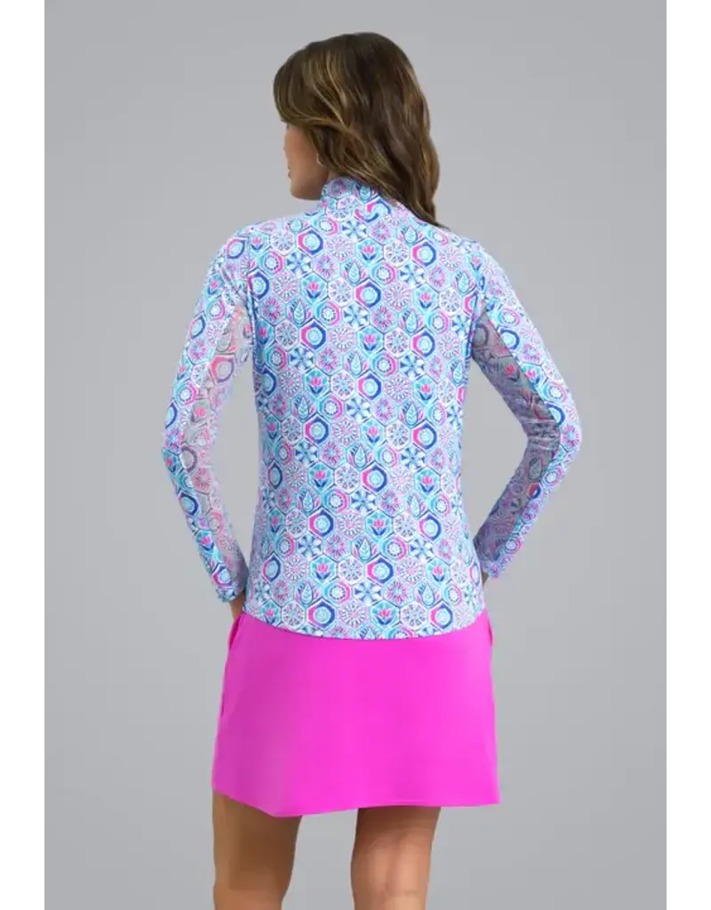 IBKul IBKul Alexis Long Sleeve Zip Mock Turquoise Multi