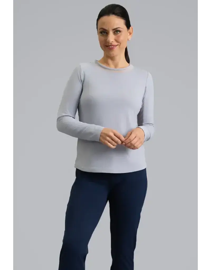 IBKul IBKul Solid Long Sleeve Crew w/ Mesh Platinum
