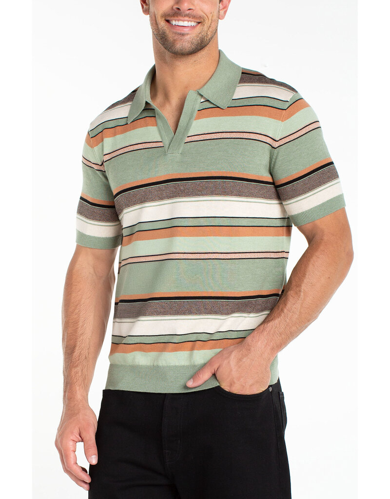 Liverpool Los Angeles Liverpool Men's Short Sleeve Johnny Collar Knit Sweater Sage Multi