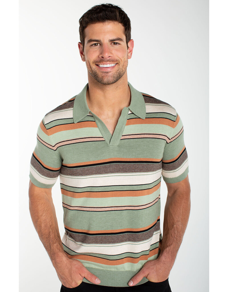 Liverpool Los Angeles Liverpool Men's Short Sleeve Johnny Collar Knit Sweater Sage Multi