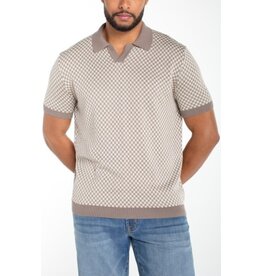 Liverpool Los Angeles Liverpool Men's Short Sleeve Johnny Collar Knit Sweater Taupe Parchment