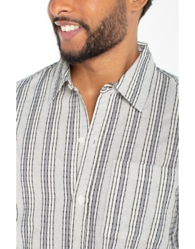 Liverpool Los Angeles Liverpool Men's Short Sleeve Button Up Shirt Off White Navy