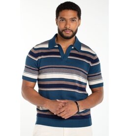 Liverpool Los Angeles Liverpool Men's Short Sleeve Johnny Collar Knit Sweater Navy Multi