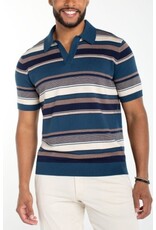 Liverpool Los Angeles Liverpool Men's Short Sleeve Johnny Collar Knit Sweater Navy Multi