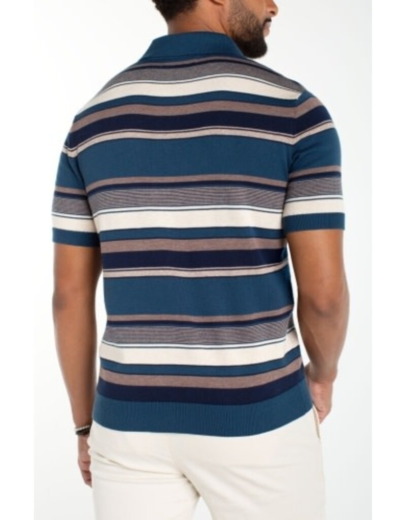 Liverpool Los Angeles Liverpool Men's Short Sleeve Johnny Collar Knit Sweater Navy Multi