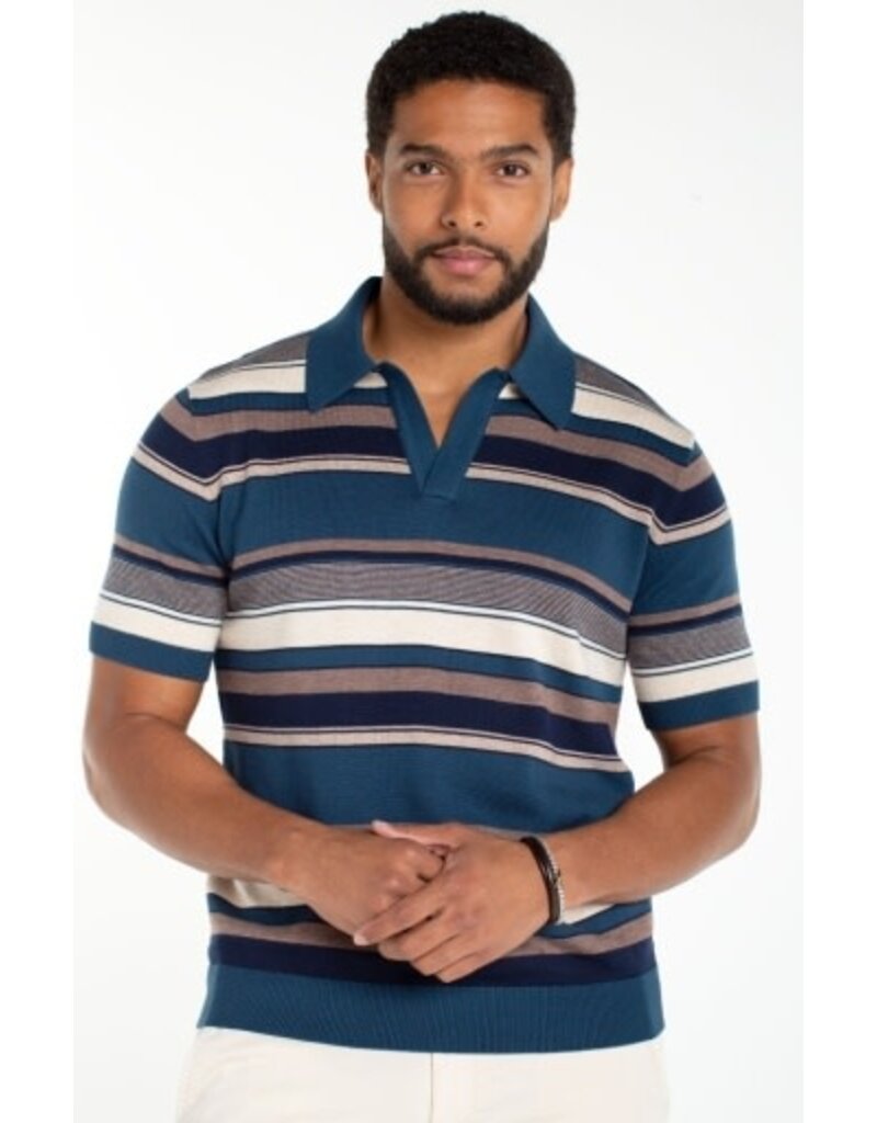 Liverpool Los Angeles Liverpool Men's Short Sleeve Johnny Collar Knit Sweater Navy Multi