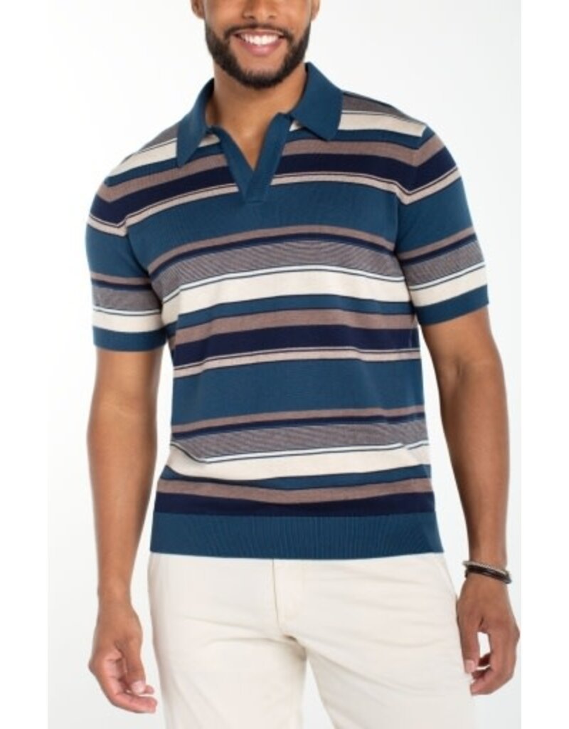 Liverpool Los Angeles Liverpool Men's Short Sleeve Johnny Collar Knit Sweater Navy Multi