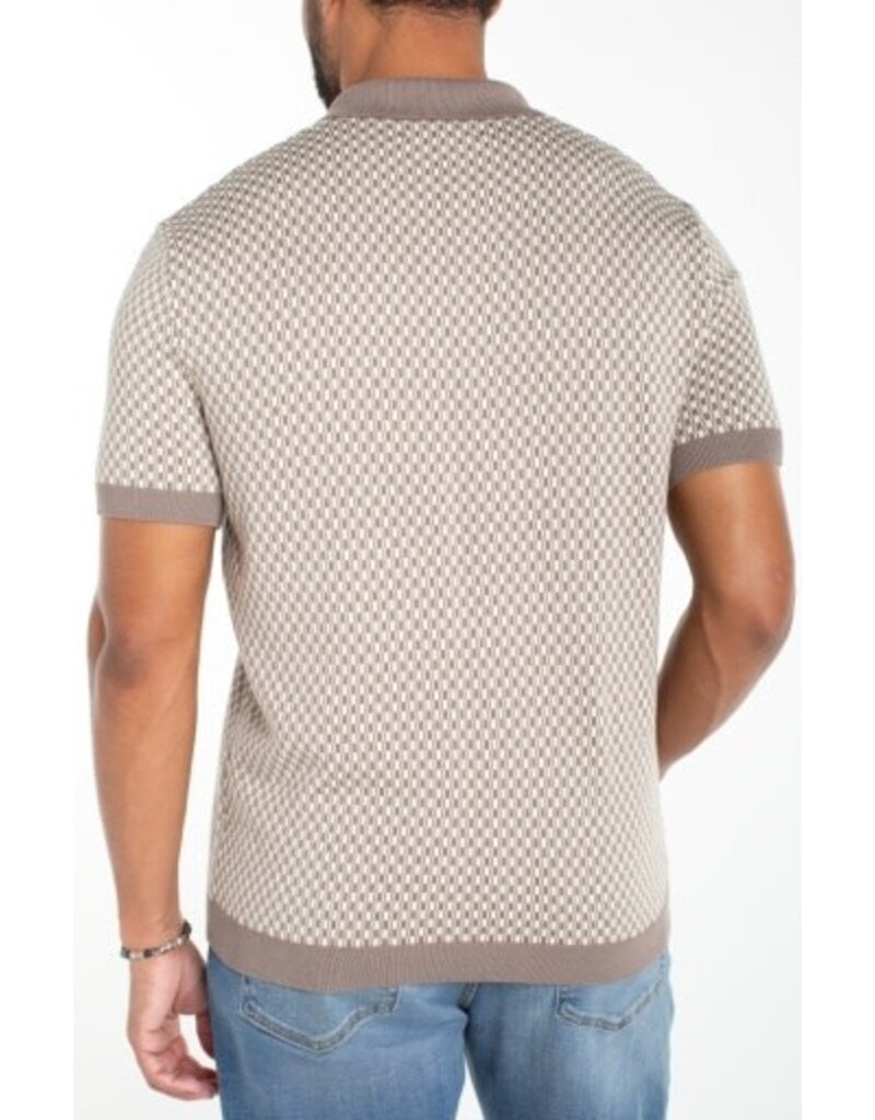 Liverpool Los Angeles Liverpool Men's Short Sleeve Johnny Collar Knit Sweater Taupe Parchment