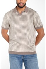 Liverpool Los Angeles Liverpool Men's Short Sleeve Johnny Collar Knit Sweater Taupe Parchment