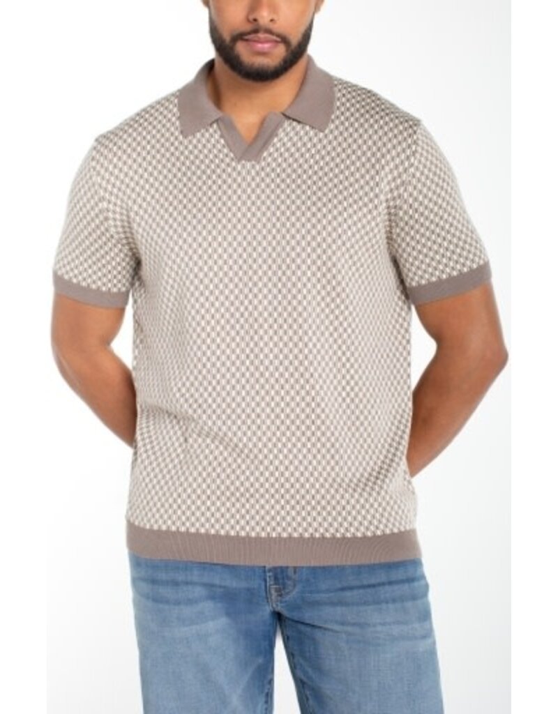 Liverpool Los Angeles Liverpool Men's Short Sleeve Johnny Collar Knit Sweater Taupe Parchment