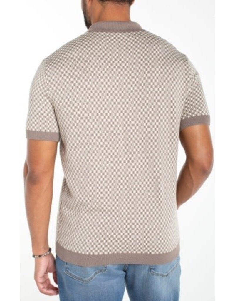 Liverpool Los Angeles Liverpool Men's Short Sleeve Johnny Collar Knit Sweater Taupe Parchment