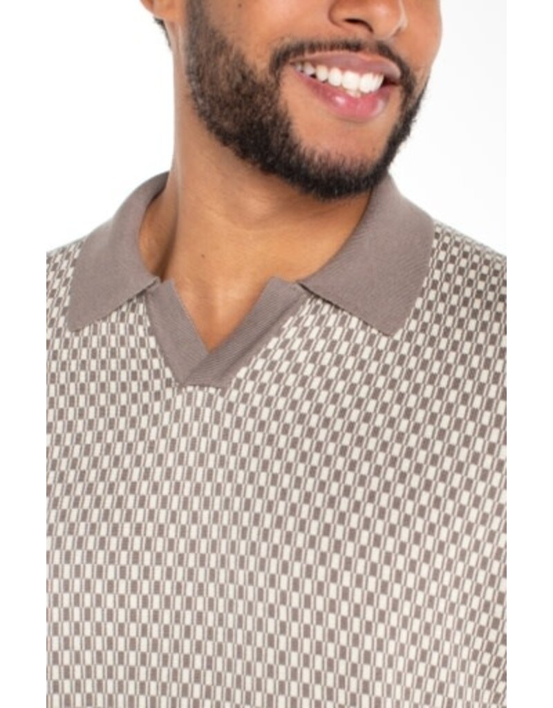 Liverpool Los Angeles Liverpool Men's Short Sleeve Johnny Collar Knit Sweater Taupe Parchment