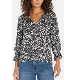 Liverpool Los Angeles Liverpool 3/4 Sleeve Button Front Woven Top with Ruffle Details