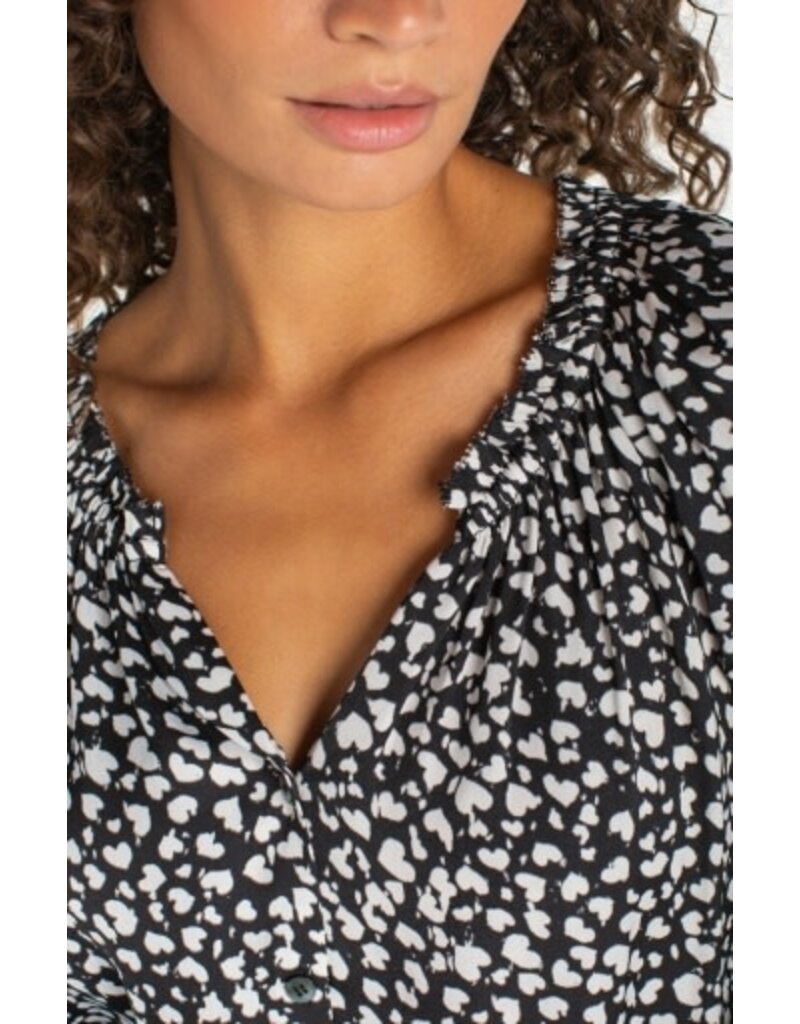 Liverpool Los Angeles Liverpool 3/4 Sleeve Button Front Woven Top with Ruffle Details