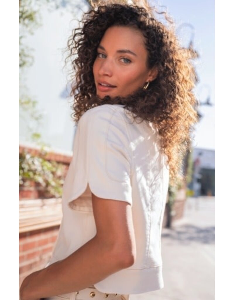 Liverpool Los Angeles Liverpool Collarless Short Sleeve Cropped Jacket