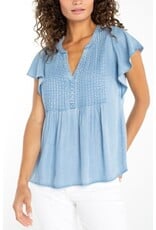 Liverpool Los Angeles Liverpool Flutter Sleeve Popover Woven Blouse with Pintucks