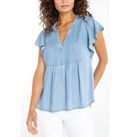 Liverpool Los Angeles Liverpool Flutter Sleeve Popover Woven Blouse with Pintucks