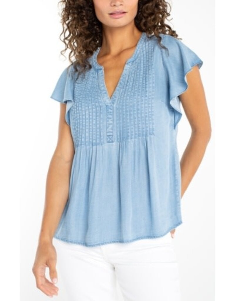 Liverpool Los Angeles Liverpool Flutter Sleeve Popover Woven Blouse with Pintucks