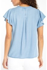 Liverpool Los Angeles Liverpool Flutter Sleeve Popover Woven Blouse with Pintucks