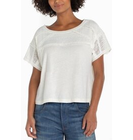 Liverpool Los Angeles Liverpool Short Sleeve Dolman Boat Neck Knit Top w/ Lace