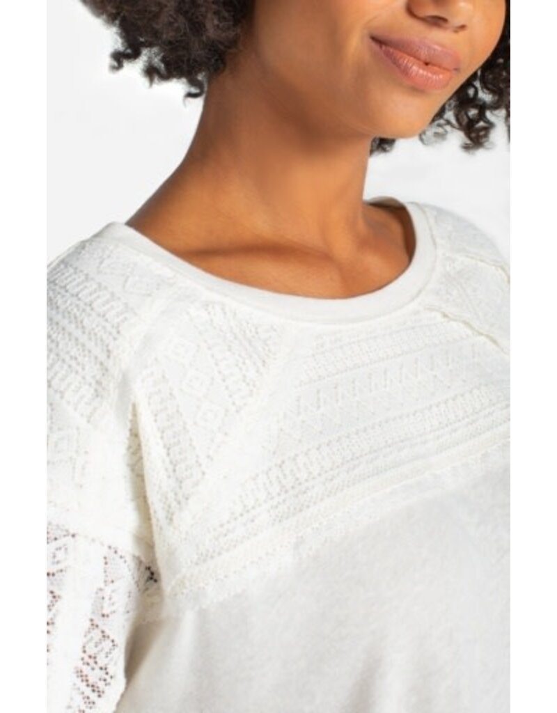 Liverpool Los Angeles Liverpool Short Sleeve Dolman Boat Neck Knit Top w/ Lace