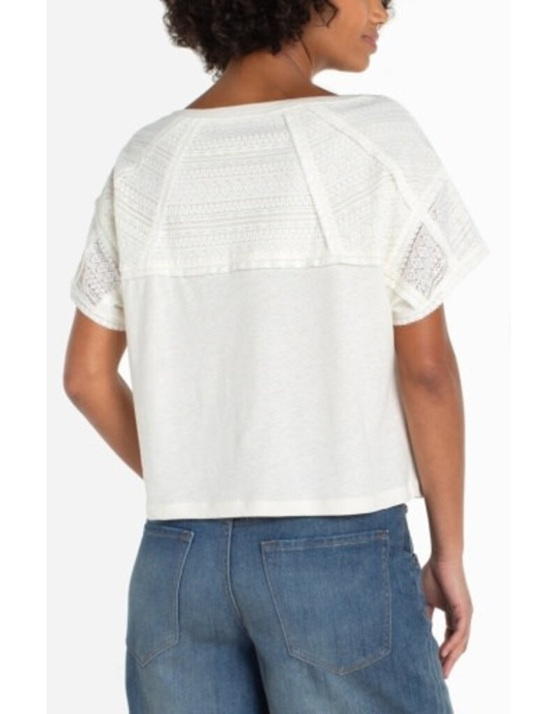 Liverpool Los Angeles Liverpool Short Sleeve Dolman Boat Neck Knit Top w/ Lace