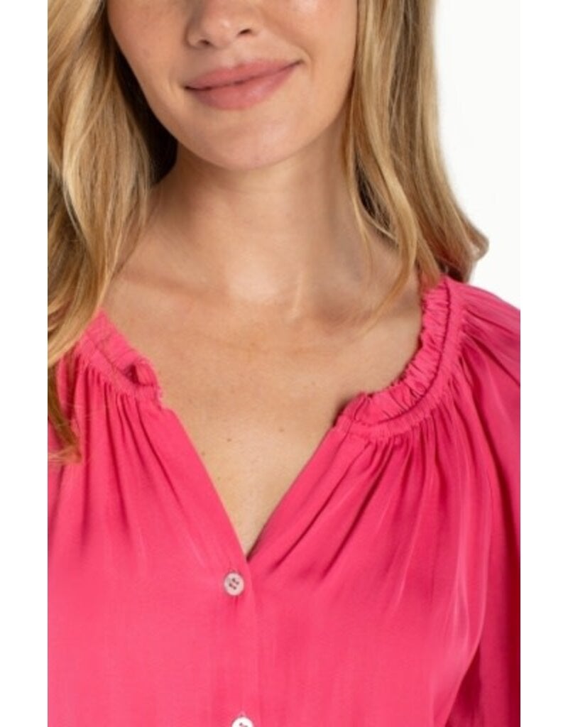 Liverpool Los Angeles Liverpool 3/4 Sleeve Button Front Woven Top with Ruffle Details