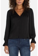 Liverpool Los Angeles Liverpool Long Sleeve Button Front Woven Top with Smocking