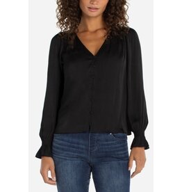 Liverpool Los Angeles Liverpool Long Sleeve Button Front Woven Top with Smocking