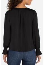 Liverpool Los Angeles Liverpool Long Sleeve Button Front Woven Top with Smocking