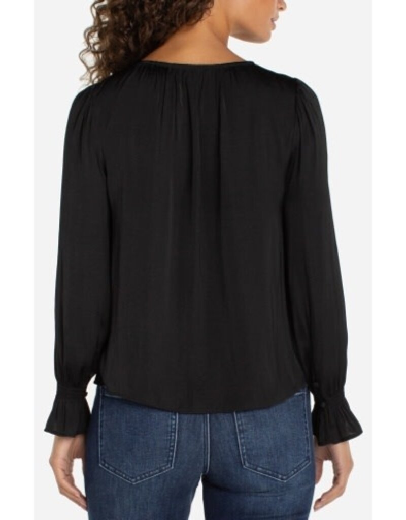 Liverpool Los Angeles Liverpool Long Sleeve Button Front Woven Top with Smocking