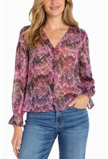 Liverpool Los Angeles Liverpool Long Sleeve Button Front Woven Top with Smocking