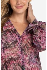 Liverpool Los Angeles Liverpool Long Sleeve Button Front Woven Top with Smocking