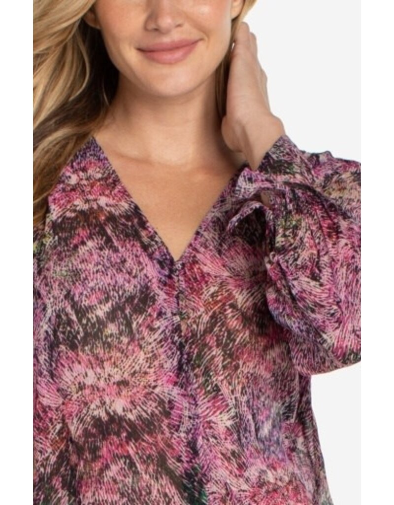 Liverpool Los Angeles Liverpool Long Sleeve Button Front Woven Top with Smocking