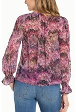 Liverpool Los Angeles Liverpool Long Sleeve Button Front Woven Top with Smocking