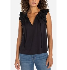 Liverpool Los Angeles Liverpool Flutter Sleeve Knit Woven Top with Ties