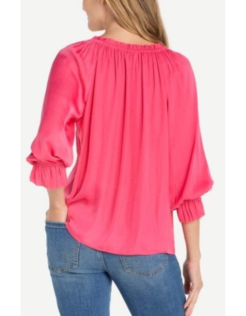Liverpool Los Angeles Liverpool 3/4 Sleeve Button Front Woven Top with Ruffle Details