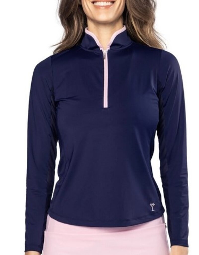 Golftini Golftini Long Sleeve Mock Polo Navy/Rose Pink