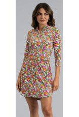 IBKul IBKul Sonia 3/4 Sleeve Drawstring Dress Hot Pink/Orange