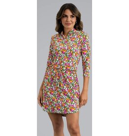 IBKul IBKul Sonia 3/4 Sleeve Drawstring Dress Hot Pink/Orange