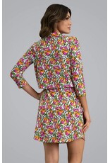 IBKul IBKul Sonia 3/4 Sleeve Drawstring Dress Hot Pink/Orange