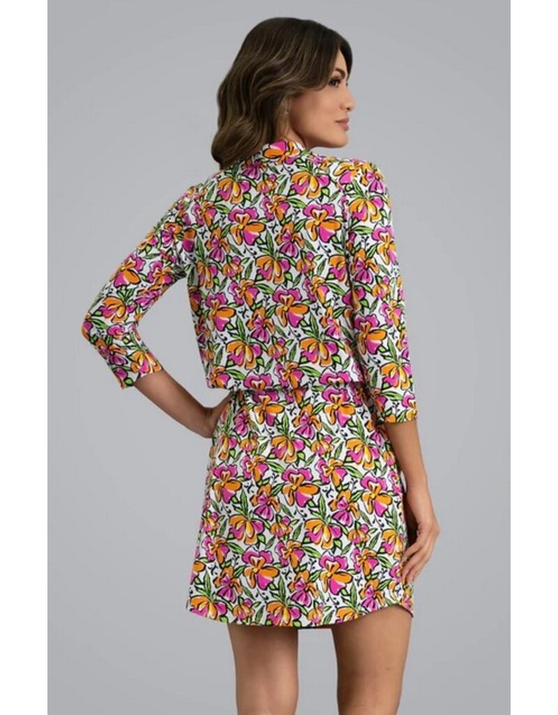 IBKul IBKul Sonia 3/4 Sleeve Drawstring Dress Hot Pink/Orange