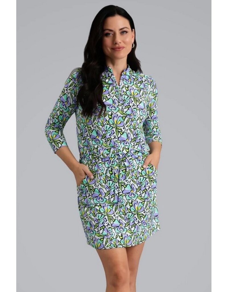 IBKul IBKul Sonia 3/4 Sleeve Drawstring Dress Jade/Lavender