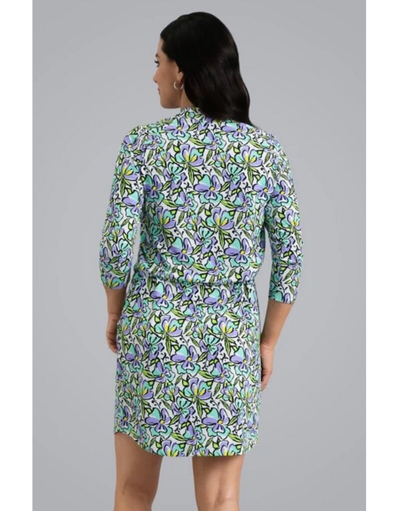 IBKul IBKul Sonia 3/4 Sleeve Drawstring Dress Jade/Lavender