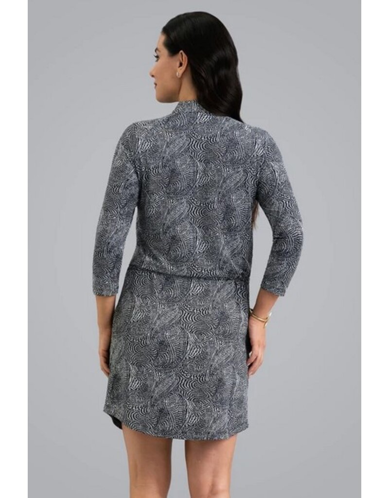 IBKul IBKul Stephanie 3/4 Sleeve Drawstring Dress Black/White