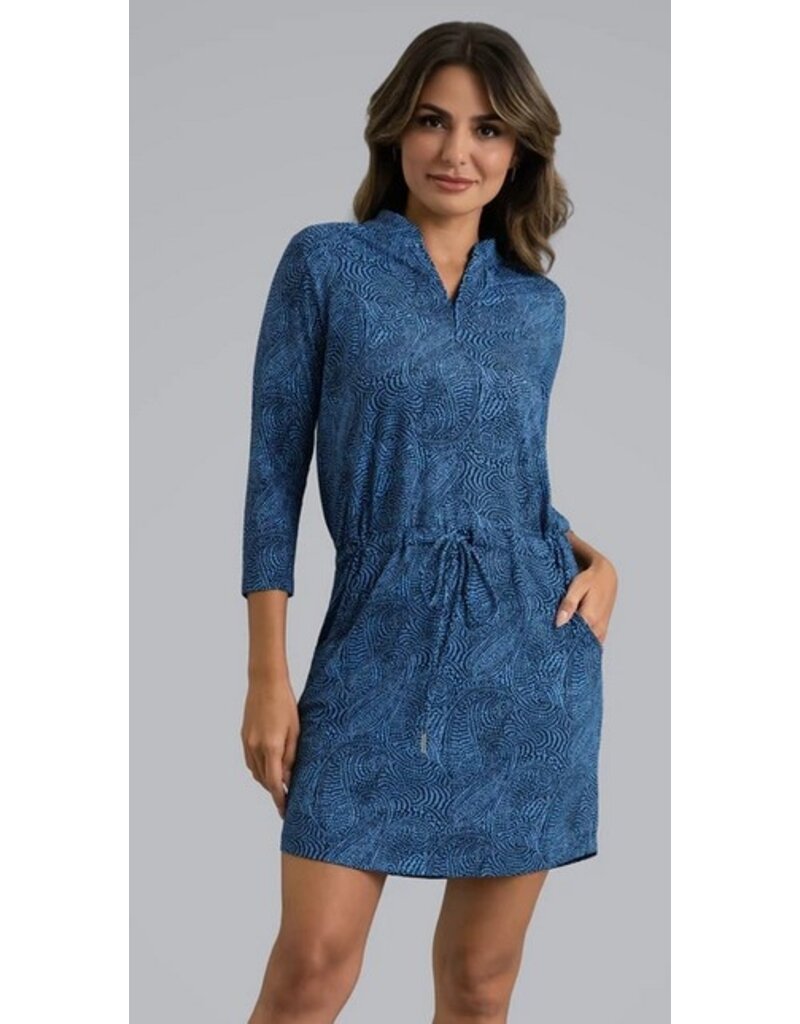 IBKul IBKul Stephanie 3/4 Sleeve Drawstring Dress Navy/Peri