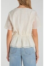 Liverpool Los Angeles Liverpool Short Sleeve Wrap Front Woven Top w/ tie